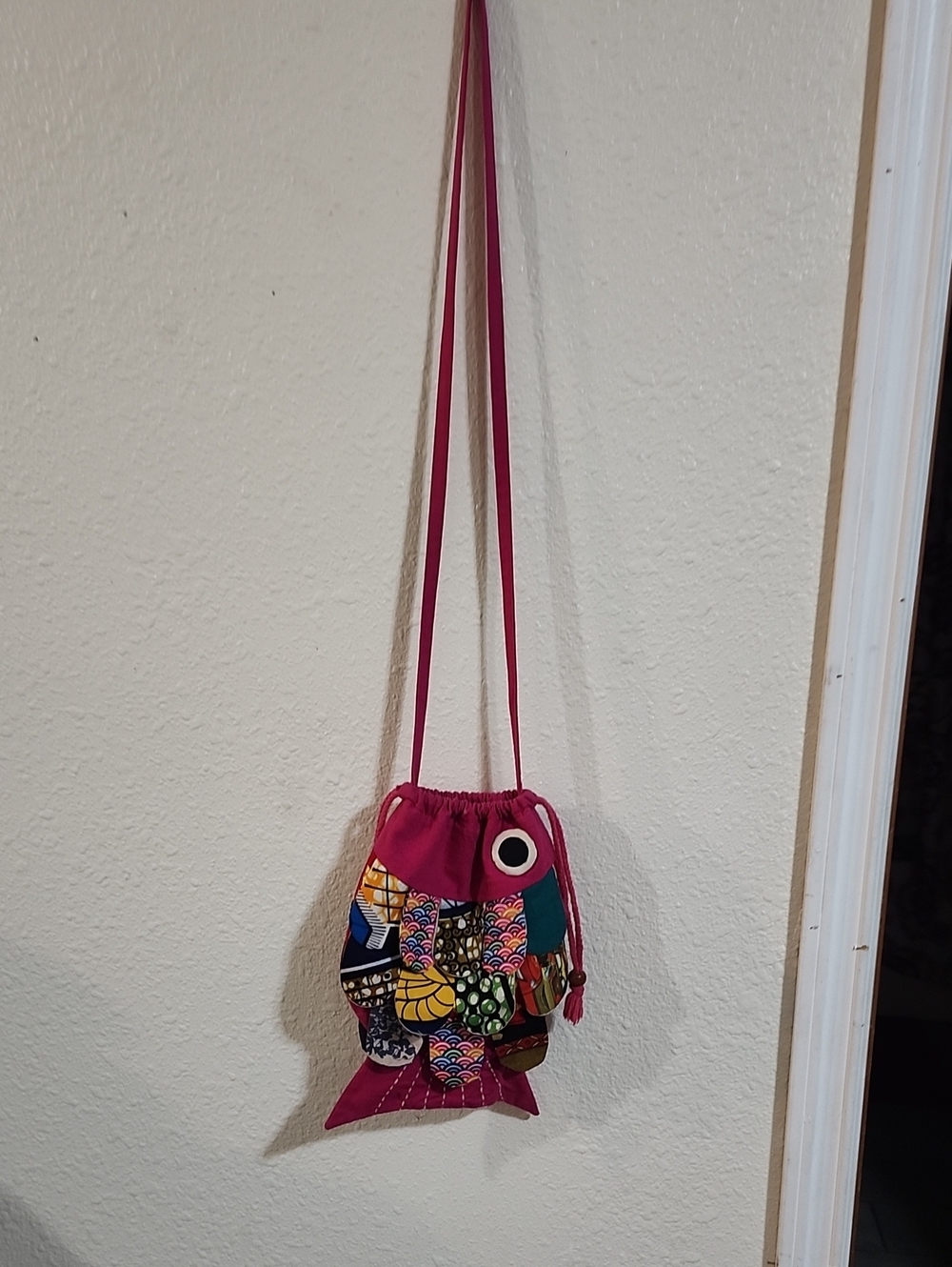 Handmade Pink Patchwork Drawstring Crossbody Bag